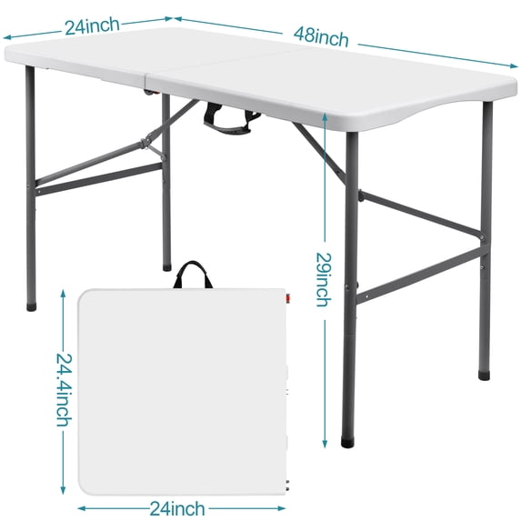 4FT Fold-in-Half Table with Curve Legs, Plastic Table, Work table, Stright Legs for Indoor & Outdoor Events -White