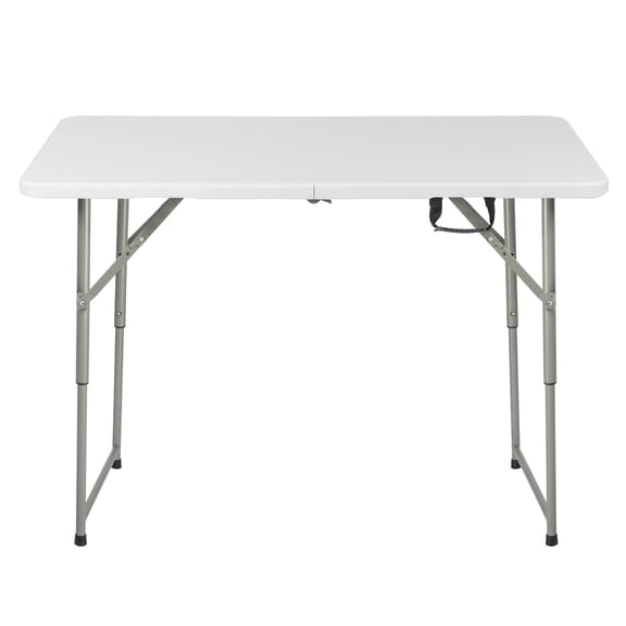4FT Foldable Liftable HDPE Patio Table Sturdy Steel Legs Adjustable Height Outdoor Garden Space Saving Portable Dining Side Table