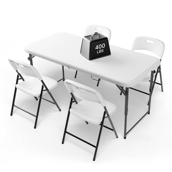 4FT Folding Table & 4 Chairs – Heavy-Duty 400 lb Table & 600 lb Chairs, Portable for Camping, Parties & Indoor/Outdoor, with Dual-Height Adjustment