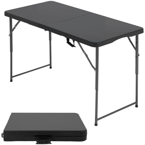4FT Folding Table Half Portable Foldable Table Picnic Table for Office Home Camping Party (Black, 4 FT)
