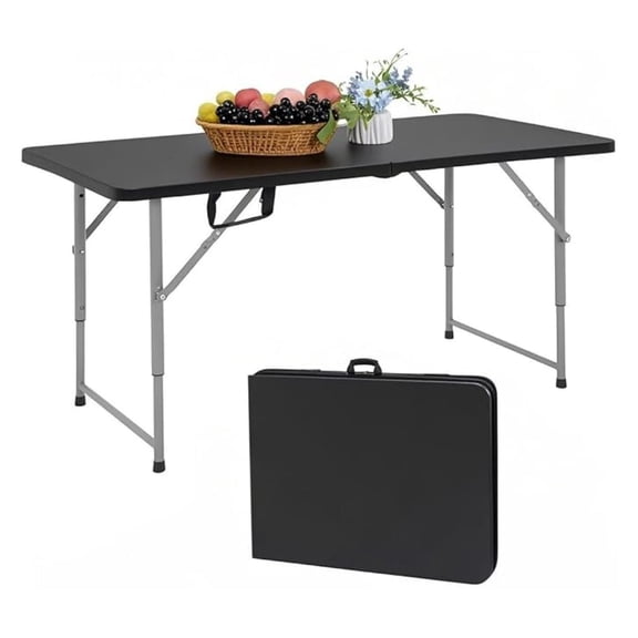 4FT Folding Table Heavy Duty 350 LBS, 3 Adjustable Heights Fold-in-Half Portable Table with HDPE Waterproof Top for Camping, Party, , Card Game - Coffee Table to Dining Height, Indoor Outdoor