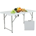 thumbnail image 1 of 4FT Folding Table, Height Adjustable Table, Heavy Duty Plastic Tables Portable Fold-in-Half Utility Table w/Handle & Lock for Camping BBQ Party Banquet Wedding Market Events, 330LBS, 1 of 7