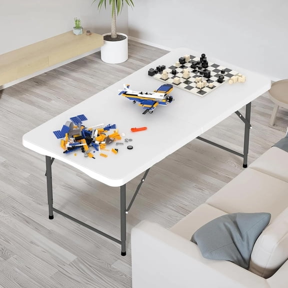 4FT Folding Table Portable Small Table Semi Practical Table Small Indoor and Outdoor Adjustable Height with Handle Folding Table, Camping and Gathering