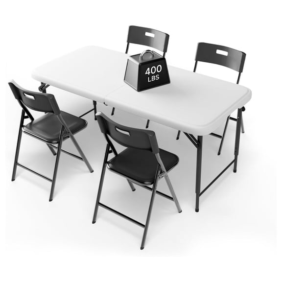 4FT Folding Table with 4 Chairs Set, 400 lbs Capacity Portable Picnic Table Bundle for Camping and Outdoor Use