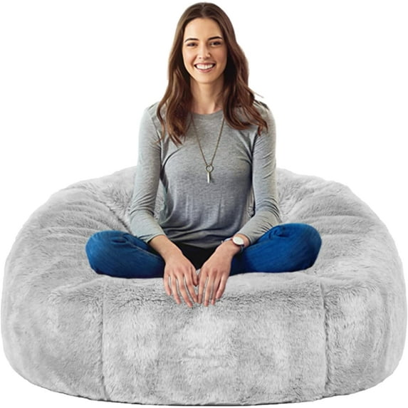 4FT Giant Bean Bag Chair Cover (Cover only, No Filler) Soft Faux RH Fur Sofa Bed Cover Washable Bean Bag Couch Cover for Adult and Kids with Liner