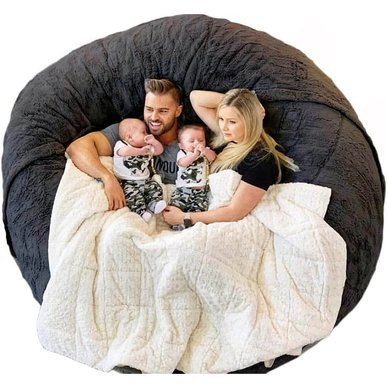 4FT Giant Fur Bean Bag Chair Cover Ultra Soft Bean Bag Bed for Adults No Filler Cover only Big Round Soft Fluffy Faux Fur Bean Bag Lazy Sofa Bed Cover Machine Washable