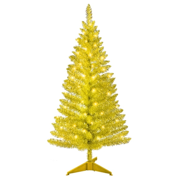 4FT Gold Christmas Tree with 50 UL Lights, 122 PVC Tips Prelit Artificial Holiday Tree for Indoor Decoration, Small Space, Tabletop, Apartment, or Office