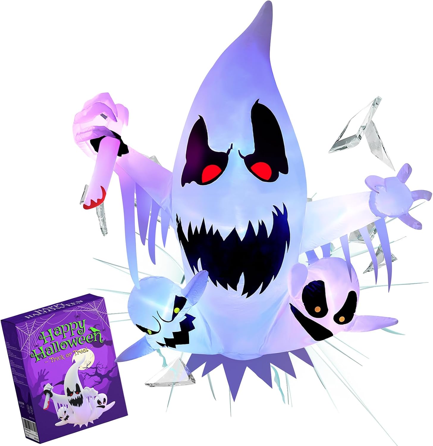 4FT Halloween Inflatable Decoration 3 Ghost Break Through Out From ...