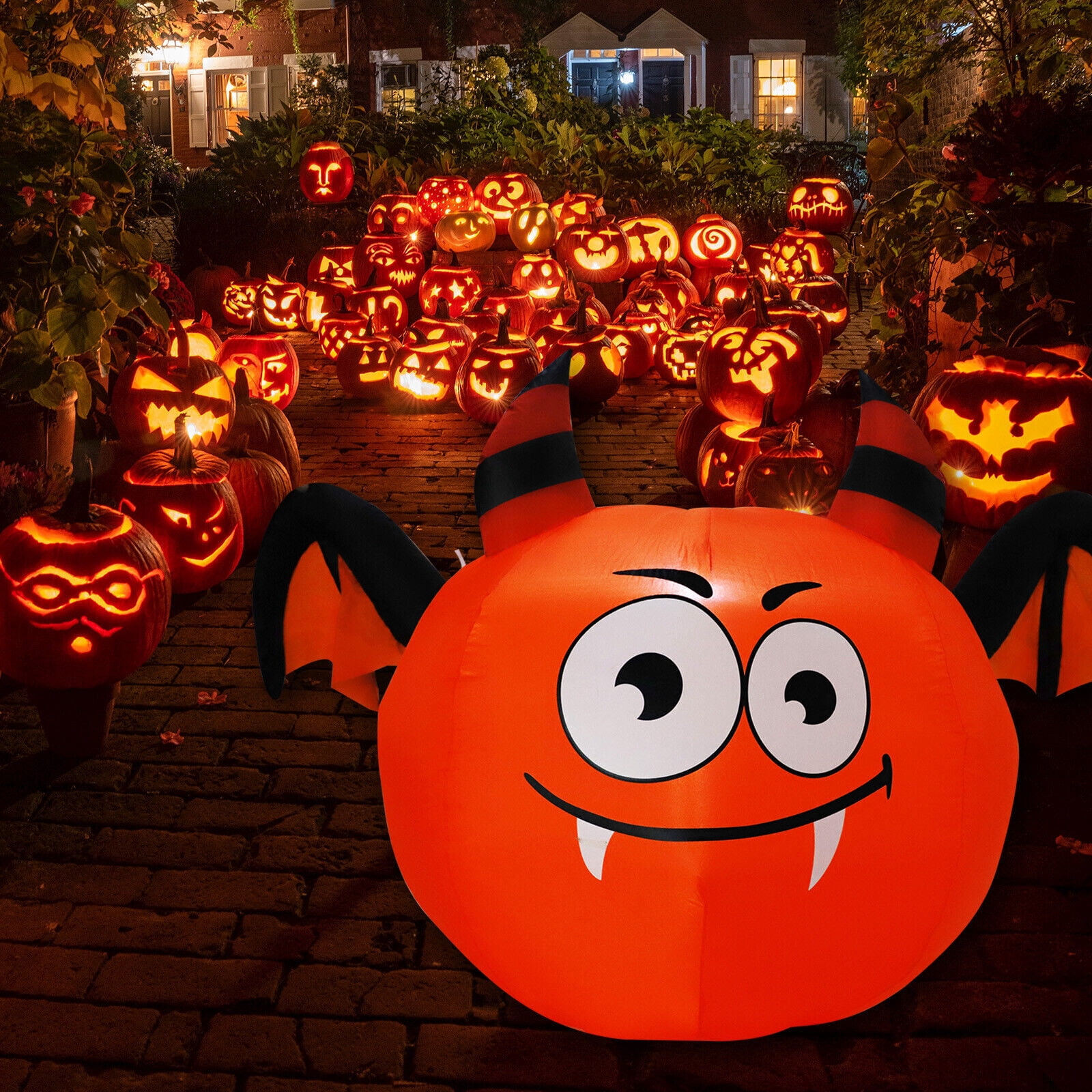 4FT Halloween Inflatables Pumpkin with Dragon Cat Wing LED Lights Blow