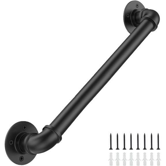 4FT Industrial Stair Railing Wall Mount Staircase Handrail φ1.3 Pipe Hand Rail for Steps Grab Bar Foot Rail Vintage Pipe Railing Black Deck Handrail for Outdoor Indoor Stairs Porch