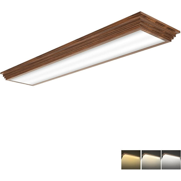 4FT LED Light Fixture, 48 Ceiling LED Wraparound with Selectable CCT 3000K/4000K/5000K, 4 Foot Wooden Frame Flush Mount for Kitchen, Bedroom, Laundry