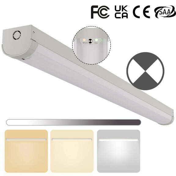 4FT LED Linear Strip Light 20W Emergency Output Battery Backup Dimmable, 3 CCT Selectable, FCC