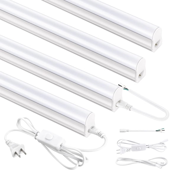 4FT LED Shop Lights, 2300LM 6500K Bright White LED Integrated Fixture, 20W Linkable Garage Light, Ceiling and Cabinet Light with ON/Off Switch, Workshop, Basement, FCC Certified, 4 Pack