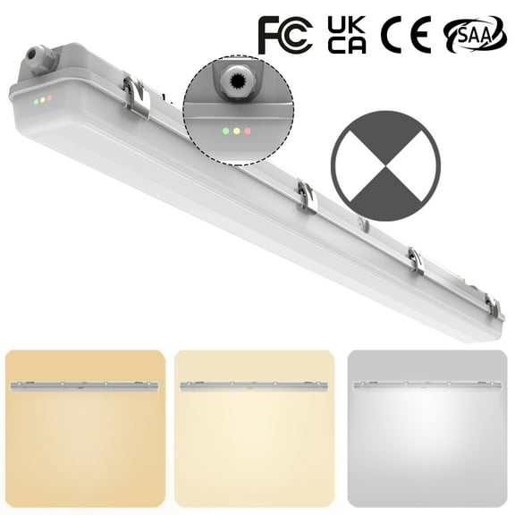 4FT LED Vapor Tight Emergency Light, Battery Backup IP65 20W/40W Vapor Proof Fixture, 3000K/4000K/5000K CCT 2500lm/5000lm Selectable, Dimmable 4 Foot Outdoor Carport Waterproof Shop Light Fixture,FCC