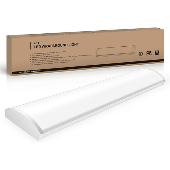4FT LED Wraparound Light Fixture, 48 inch Kitchen Lighting Fixtures Ceiling, 54W 6210LM,3500/4000/5000K, 120-277V Commercial Electric 4FT Led Light Fixtures for,Laundry Room,Warehouse,Closet,UL&DLC
