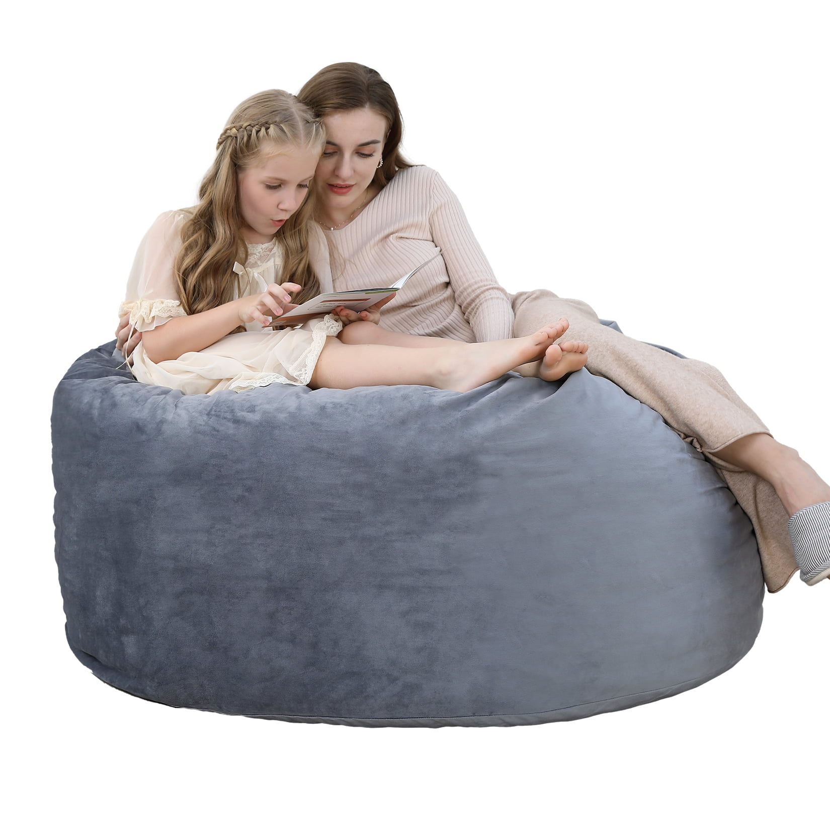 4FT Large Bean Bag Chair, Giant Bean Bag Chair with Filling, Round Bean Bag Sofa for Adults Teens, Big Sofa Bean Bag Chairs Soft Velvet Beanbag for Bedroom Living Room