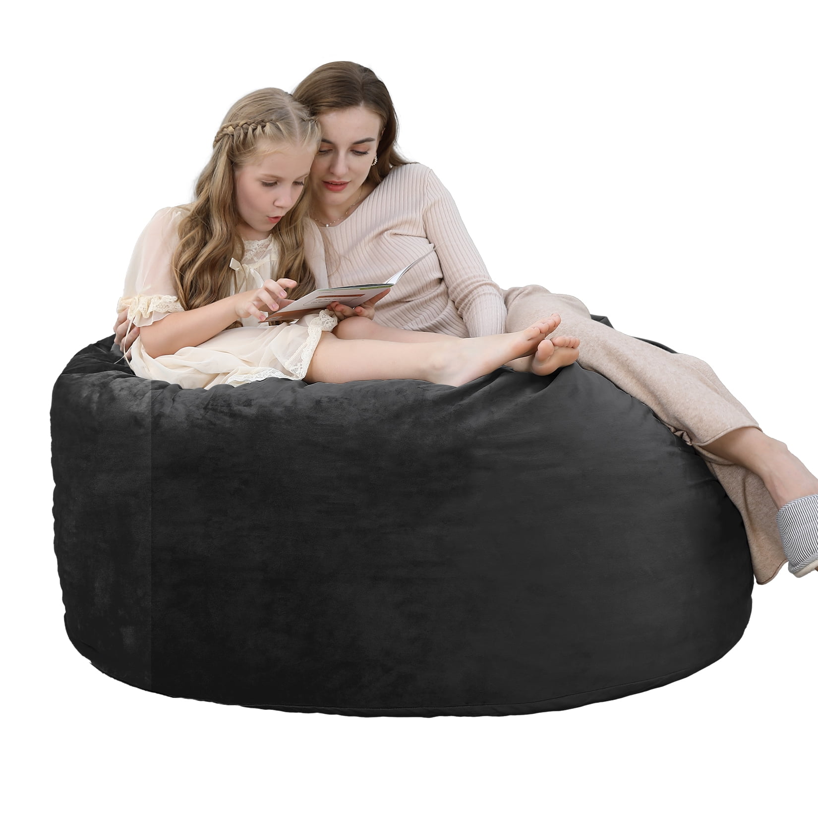 4FT Large Bean Bag Chair, Giant Bean Bag Chair with Filling, Round Bean Bag Sofa for Adults Teens, Big Sofa Bean Bag Chairs Soft Velvet Beanbag for Bedroom Living Room
