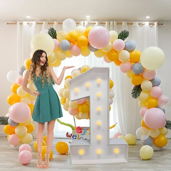 ZFUNBO 4FT Light Up Marquee Numbers, Warm LED Large Lighted Marquee Number 0 for 10th 20th 30th Birthday Decoration, Giant Mosaic Light up Number Balloons Anniversary Party Wedding Decoration