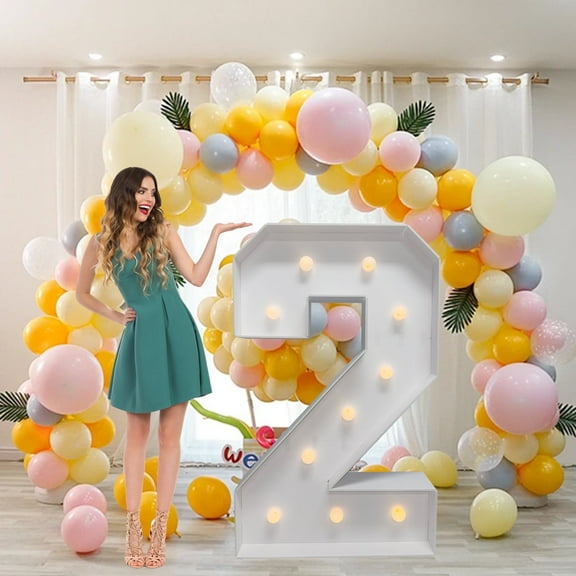 ZFUNBO 4FT Light Up Marquee Numbers, Warm LED Large Lighted Marquee Number 2 for 12th 20th 21st Birthday Decoration, Giant Mosaic Light up Number Balloons Anniversary Party Wedding Decoration