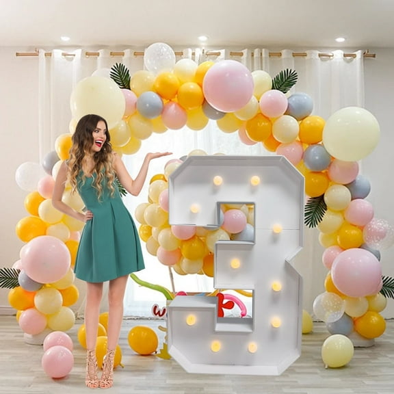 ZFUNBO 4FT Marquee Light up Numbers Warm LED Marquee Number 3 Birthday Decoration Mosaic Light up Number Balloon Anniversary Party Wedding Decoration
