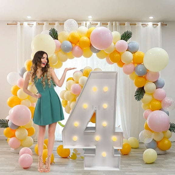 ZFUNBO 4FT Light Up Marquee Numbers, Warm LED Large Lighted Marquee Number 4 for 14th 24th 40th Birthday Decoration, Giant Mosaic Light up Number Balloons Anniversary Party Wedding Decoration