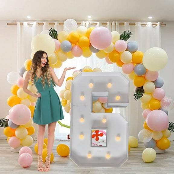 ZFUNBO 4FT Light Up Marquee Numbers, Warm LED Large Lighted Marquee Number 6 for 16th 26th 60th Birthday Decoration, Giant Mosaic Light up Number Balloons Anniversary Party Wedding Decoration