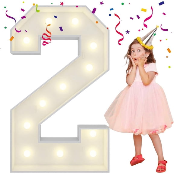 4FT Light Up Numbers Letters, Mosaic Numbers for Balloons, Giant Mosaic Balloon Number 2 for 12th 20th 21st Birthday Decorations, Anniversary Party Decor, 2 Year Old Party Decorations