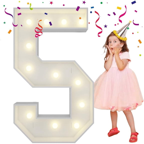 4FT Light Up Numbers Letters, Mosaic Numbers for Balloons, Giant Mosaic Balloon Number 5 for 15th 25th 50th Birthday Decorations, 50th Anniversary Decor, 50th Wedding Party Decoration