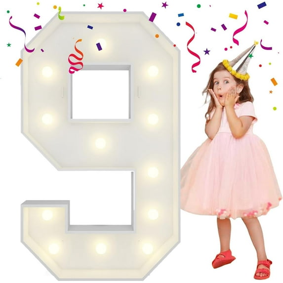 4FT Light Up Numbers Letters, Mosaic Numbers for Balloons, Marquee Light Up Letters, Giant Mosaic Balloon Number 9 for 9 Birthday Decorations, 19th 29th 90 Birthday Decor, Anniversary Decor