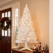 Bringstar 4FT White Artificial Christmas Tree with 50 String Lights, Mini Tinsel Tree, Not Pre-Lit, for Halloween & Holiday Home & Office D cor