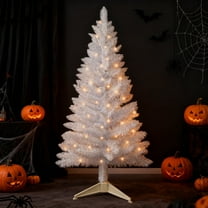 Bringstar 4FT White Artificial Christmas Tree with 50 String Lights, Mini Tinsel Tree, Not Pre-Lit, for Halloween & Holiday Home & Office Décor