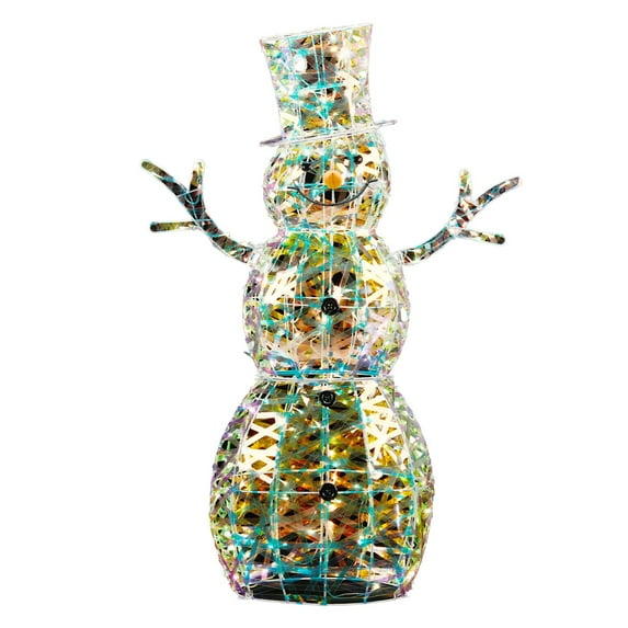 4FT Lighted Iridescent Snowman Christmas Decorations, Pre-lit Holiday Decor with 100 Warm White LED Lights for Xmas Outdoor Indoor Decor Lighted Holiday Displays