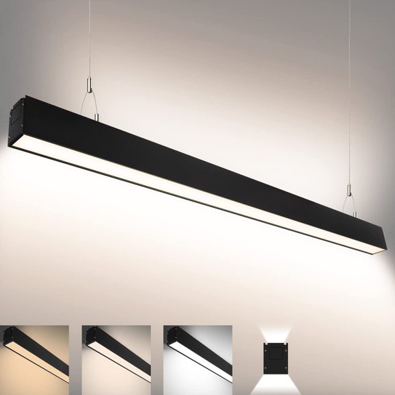 4FT Linkable LED Linear Light, 35W Down 15W Up Light, 3/4/5000K CCT Selectable, Dimmable Suspended Lighting for Billiard Pool Table, Commercial Linear Lighting Fixture for Office, 1Pack Black