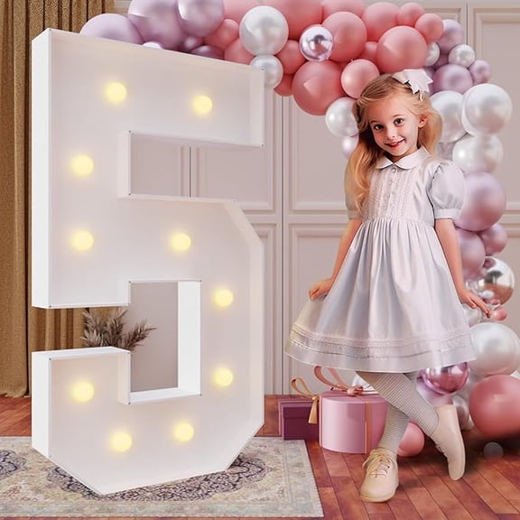 4FT Marquee Numbers,DIY Light Up Numbers for 50th Birthday Decorations, Party Party Decorations,Anniversary Party Decor,Mosaic Number for Balloons Number 5,Pre-Cut Foam Board Kit