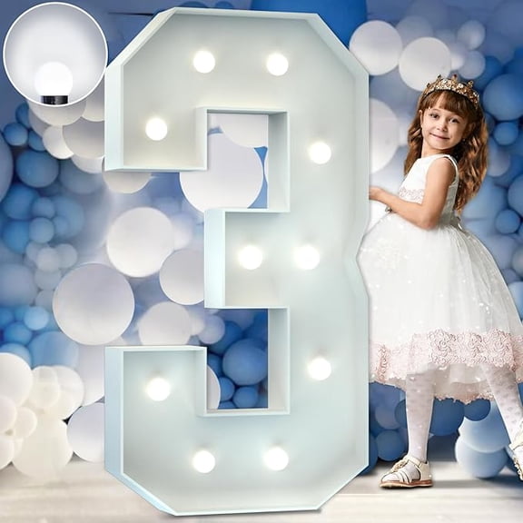 4FT Marquee Numbers, Light Up Numbers, Marquee Numbers 3, Cool White Light Up Numbers for Party, Big Numbers for 3rd 13th 23th 30th Birthday Party Decorations, Anniversary Decor