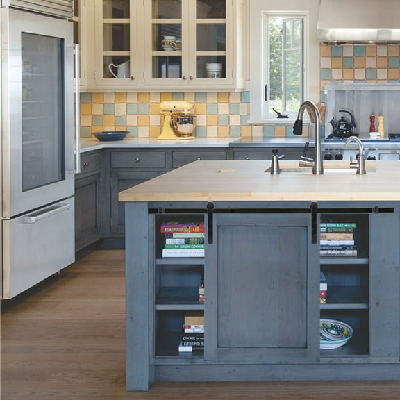 4FT. Mini Sliding Barn Wooden Door Hardware for Cabinet and TV Stand Steel Track Roller Hanging Kit cab05