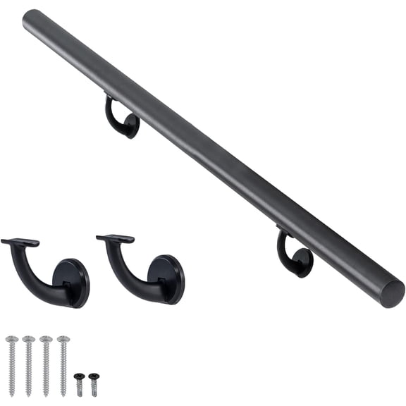 4FT Modern Aluminum Handrail Set, handrails for Indoor Stairs,Deck,Slope, Wall Mounted Staircase handrails, Zink Alloy Brackets Included,Rust Free. (Matte Black, 4 FT)