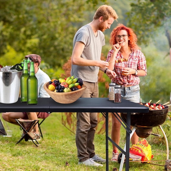 4FT Plastic Folding Table - Lightweight & Portable for Camping, Picnic, Card Games - Indoor Outdoor Foldable Dining & Utility Table(Black)