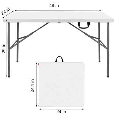 4FT Plastic Folding Table, Shooting Table, HDPE Portable Picnic Table Outdoor, For Camping, Party, Wedding, Picnic, With Lock, Handle - White