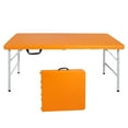 thumbnail image 1 of 4FT Portable Folding Table, Fold-in-Half Utility Table with Height Adjustable, Heavy Duty Plastic Picnic Table with Carrying Handle for Indoor, Outdoor, Camping, Party, Garden, Orange, 1 of 7