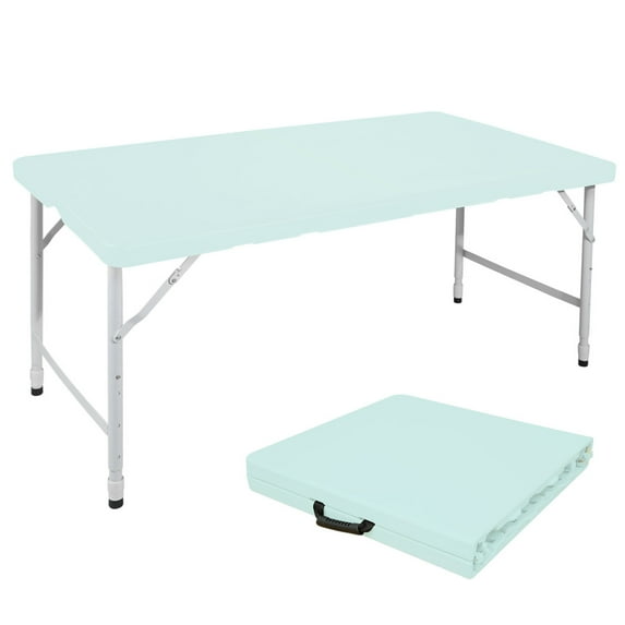 4FT Portable Folding Table, Fold-in-Half Utility Table with Height Adjustable, Heavy Duty Plastic Picnic Table with Carrying Handle for Indoor, Outdoor, Camping, Party, Garden, Blue