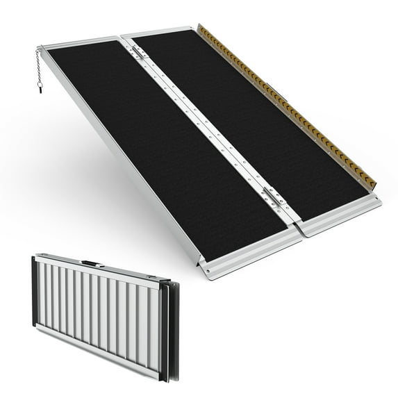 4FT Portable Wheelchair Ramp with Load-Reducing Shoulder Strap, Foldable Aluminum Ramp for Home Steps, Stairs, 800lbs Capacity Non-Slip Handicap Ramp