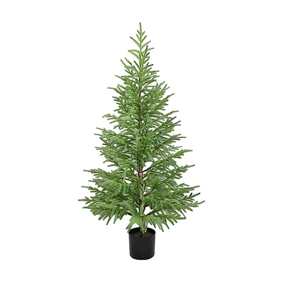 4FT Pre-Lit Artificial Christmas Tree with LED Lights in Pot, Realistic Norfolk Pine Xmas Tree, Potted Faux Evergreen for Indoor Outdoor Front Porch, Farmhouse, Garden, and Home Holiday Décor