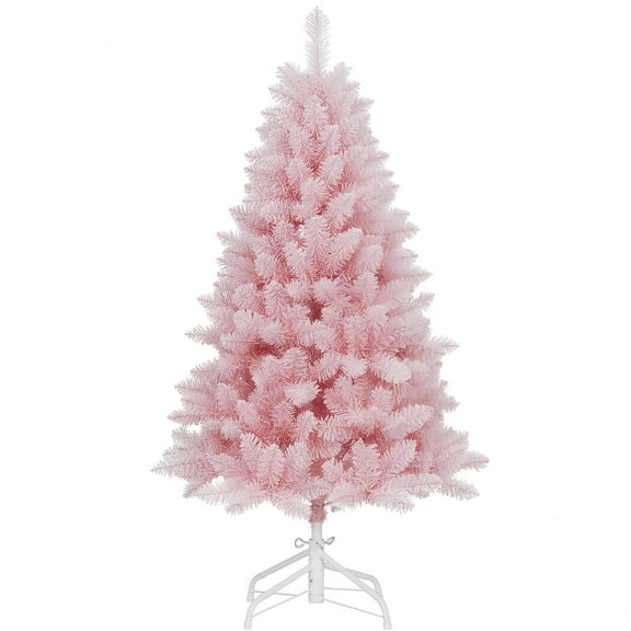 4FT Pre-Lit Pink Pencil Flocked Christmas Tree, 100 LED Spruce Tree with 186 PVC Flocked Tips, 8 Lightning Modes, Hinged Design Foot Pedal Control Pink Xmas Tree for Holiday Home & Office