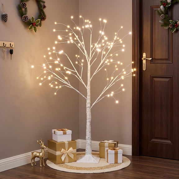4FT Pre-Lit Snowy Twig Tree Christmas Lighted Decor with Warm LEDs