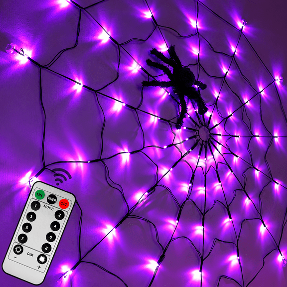4FT Purple Spider Web Lights – 70 LED Halloween Outdoor Decor