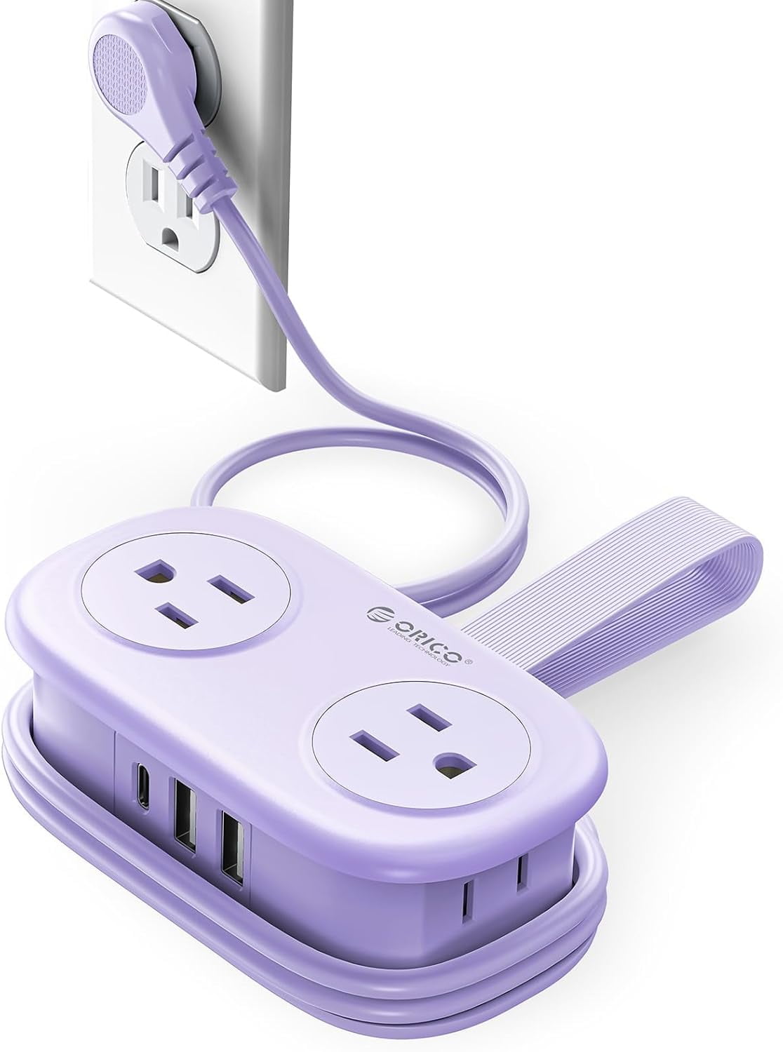 4FT Purple Cruise Approved Travel Power Strip with 4 AC Outlets, 2 USB-A Ports, and 1 USB-C Port, 45° Flat Plug Extension Cord with Non Surge Protector for Travel/Home/Dorm/Office-AP3