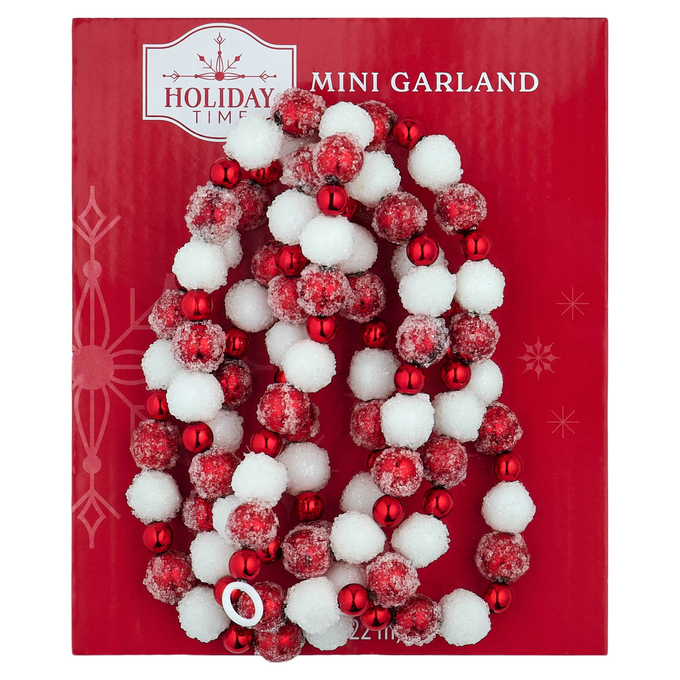 Plastic Frosted Bead Mini Christmas Garland, Red and White, 4', by Holiday Time