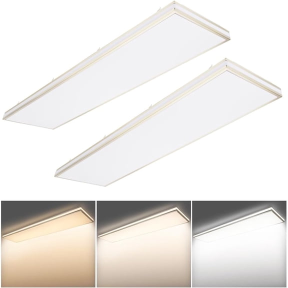 4FT Rectangle LED Flush Mount Ceiling Light for Kitchen/Laundry, 48W Wraparound 3/4/5000K Selectable, Hardwired 4' Linear Lights Fluorescent Tube Replacement, Dimmable 2Pack