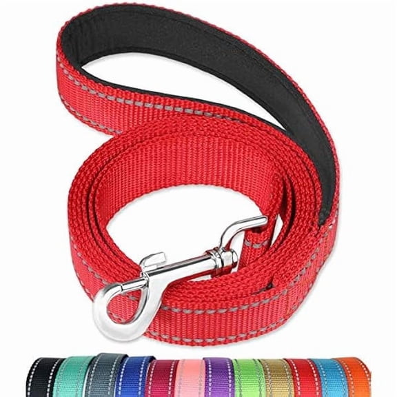 4FT Red Reflective Dog Leash for Large & Medium Dogs Training, Soft Padded Handle Comfortable Grip, Heavy Duty Nylon, Reflective for Night Walking, 1in Wide
